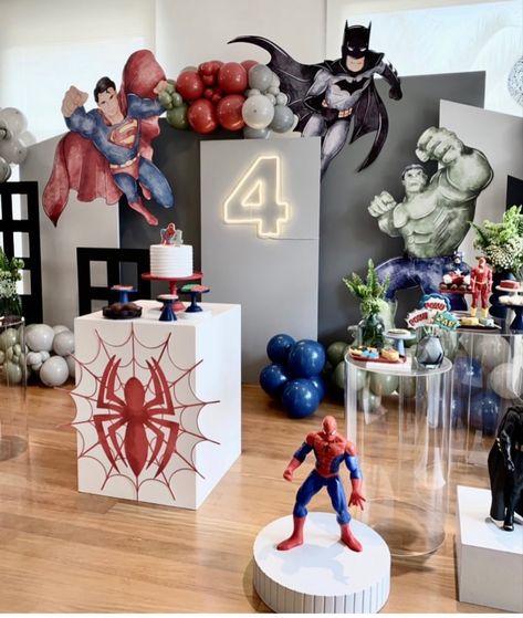 Super Hero Back Drop, Avengers Birthday Backdrop, Modern Superhero Party, Marvel Birthday Party Decorations, Superhero Theme Birthday Party, Avengers Theme Birthday, Superhero Birthday Party Decorations, Avengers Birthday Party Decorations, Spiderman Birthday Party Decorations