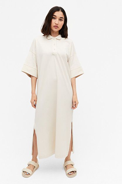 Beige Midi Dress, Oversized Polo, Polo Shirt Dress, Flowy Maxi Dress, Polo Dress, Split Hem, Modest Dresses, Midi Dresses, Light Beige