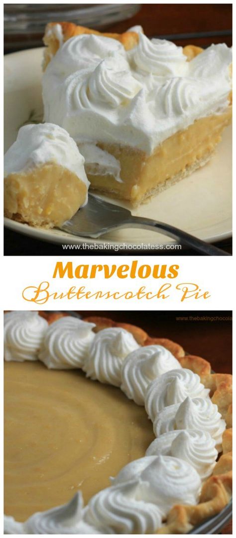 Marvelous Butterscotch Pie Pudding Cream Pie, Butterscotch Pie Filling, Butterscotch Pie Recipe, Lemon Sour Cream Pie, Peanut Butter Cream Pie, Chocolate Silk Pie, Butterscotch Pie, Butterscotch Pudding, Cream Pie Recipes