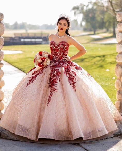 Red And Beige Quince Dress, Red White Quinceanera Dresses, Red And Champagne Quinceanera Dress, Red White And Gold Quinceanera Dress, Red And Pink Quinceanera Dresses, Quince Dresses Burgundy And Gold, Pink And Red Quinceanera Dress, Quinceanera Dresses Red And Gold, Red And Gold Quince Dress