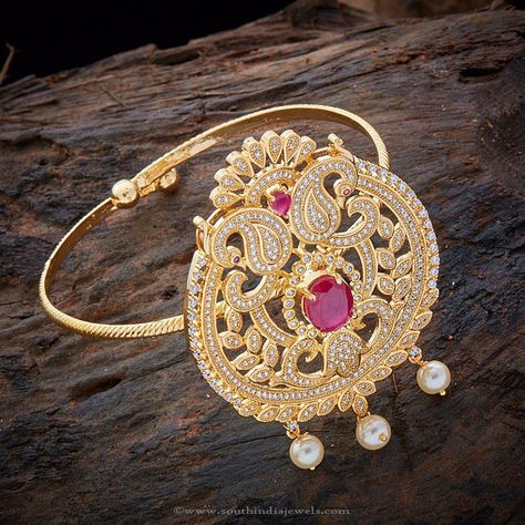 Gold Plated CZ Bajuband Designs, Gold Plated Armband Designs, Gold Plated Armlet… Bajuband Designs Gold, Armlet Designs, Arm Band Jewelry, Vanki Designs Jewellery, Gold Necklace Wedding, Hand Jewellery, Arm Bracelets Upper, Antique Necklaces Design, Arm Jewelry