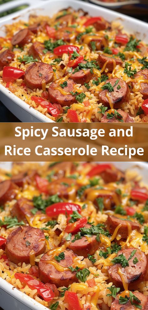 Quick and flavorful Spicy Sausage Rice Casserole recipe. Spicy Sausage Rice, Sausage Casserole Dinners, Spicy Italian Sausage Recipe, Sausage Rice Casserole, Spicy Sausage Recipes, Italian Sausage Casserole, Sausage And Rice Casserole, Sausage Casserole Recipes, Sausage And Rice