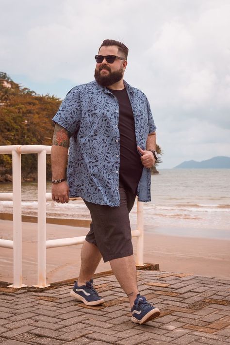 Yes, wearing a three-layered outfit to the beach is allowed. To keep it cool, pick dark-colored beach shirts for fat guys made of soft cotton and wear a shirt unbuttoned to create a casual beach look.  source: https://fakefabulous.com/beach-shirts-for-fat-guys/  #BeachReadyForAll #PlusSizeBeachWear #BigGuyBeachStyle #InclusiveBeachFashion #BeachShirtsForEveryBody #BiggerBeachVibes #PlusSizeParadiseWear #AllBodiesBeachBound #ComfortBeachFashion #ExtendedSizeBeachShirts Outfits For Big Guys, Big Mens Summer Fashion, Fat Men Style, Plus Size Men Outfits, Plus Size Man Fashion, Big Man Style, Chubby Men Fashion, Outfits For Big Men, Mens Plus Size Fashion