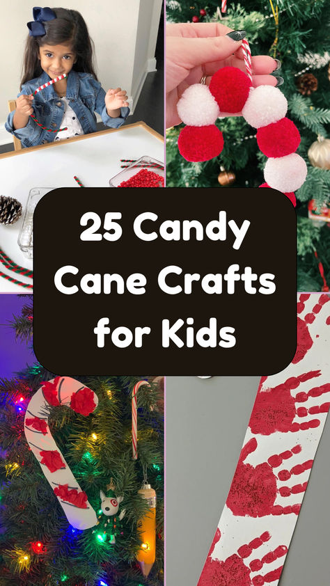 Collage of festive candy cane crafts for kids, featuring fun projects like beaded candy canes, pom-pom ornaments, handprint art, and paper decorations. Perfect for holiday crafting and adding a personal touch to your Christmas decor! Candy Cane Ornament Craft, Candy Cane Projects For Kids, Candy Cane Art Projects For Kids, Candy Cane Kids Crafts, Candy Cane Crafts For Kids, Candy Cane Craft, Candy Cane Kids, Candy Cane Crafts, Handmade Candy