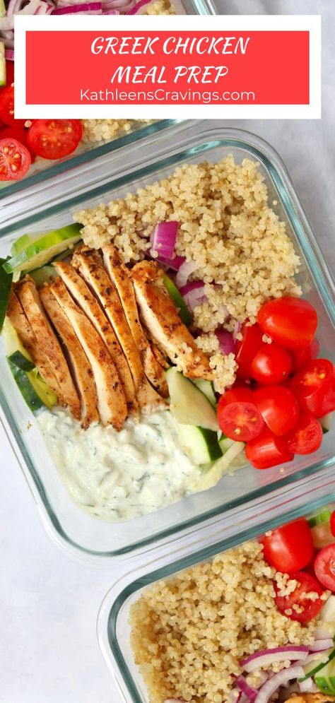 Greek Chicken Meal Prep Bowls are fresh, healthy, and loaded with Greek-inspired flavor! Gyro-inspired chicken pairs perfectly with tzatziki sauce and quinoa for filling prep for the week. Greek Chicken Meal Prep, Greek Chicken Meal, Chicken Tzatziki, Chicken Meal Prep Bowls, Chicken Quinoa, Prep Bowls, Chicken Meal Prep, Tzatziki Sauce, Meal Prep Bowls