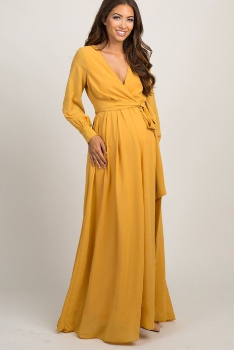 56f9f88906aebf4ad985aaec7fa01313desc53184062ri Yellow Maternity Dress, Long Dress Bridesmaid, Wrap Dress Bridesmaid, Long Sleeve Maternity Dress, Maternity Long Dress, Maternity Bridesmaid Dresses, Church Clothes, Maternity Wardrobe, Pregnancy Fashion