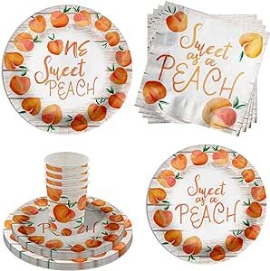 One Sweet Peach 1st Birthday Party Supplies 64 Piece Tableware Set Includes Large 9" Paper Plates Dessert Plates, Cups and Napkins Kit for 16 Peach 1st Birthday Party, Peach 1st Birthday, Softball Birthday Parties, One Sweet Peach, Gender Reveal Party Supplies, Gold Birthday Party, Baby Shower Party Supplies, Sweet Peach, Birthday Supplies