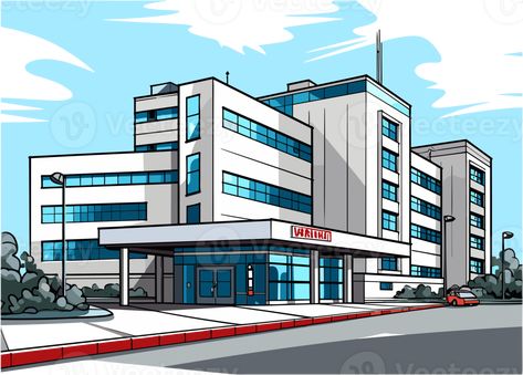 Hospital Building illustration Clipart Hospital Building Drawing, Hospital Drawing, Hospital Illustration, Building Drawing, Building Illustration, Cityscape Photos, Nature Backgrounds, Marketing Design, Architecture Sketch