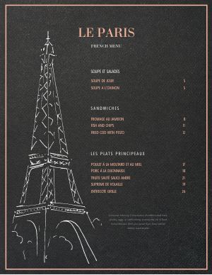 Inspired French Menu Template Designs - MustHaveMenus French Cafe Menu, Menu Maker, Diner Menu, Cafe Menu Design, Menu Card Design, Menu Layout, Wine Book, French Cafe, Paris Cafe