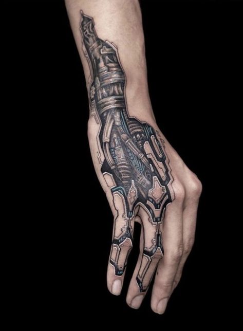 Terminator Hand Tattoo, Mechanic Arm Tattoo, Mechanical Finger Tattoo, Steampunk Hand Tattoo, Robotic Tattoo Design, Biotech Tattoo, Computer Tattoo Ideas, Circuit Tattoo Design, Bionic Tattoo