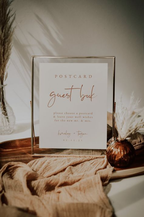 Desert Boho Postcard Guest Book Sign Template - With this template, you can edit all background colors, font colors, fonts, font sizes, and text! Note: This is an EDITABLE TEMPLATE. No physical product will be shipped to you. 🧡 MATCHING ITEMS: https://etsy.me/3eDIewQ 🧡 TRY BEFORE YOU BUY: https://www.corjl.com/d/1JFJ51  WHAT YOU WILL RECEIVE  A DIY customizable template in the following sizes: * 5x7" * 8x10"  HOW TO ORDER  ① Purchase your template ② A message from Corjl.com will be sent to the All Background, Wedding Drink Sign, Boho Bar, Desert Boho, Wedding Guest Book Sign, Custom Wedding Signs, Drink Signs, Wedding Drink, Guest Book Sign