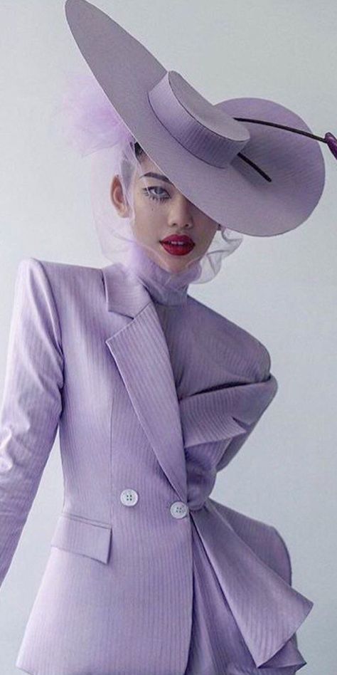 Monochrome Outfit Aesthetic, Sunhat Outfit, Purple Monochrome, Lavender Fashion, Money Dress, Ss 2024, Pastel Lilac, Hat Styles, Monochrome Outfit