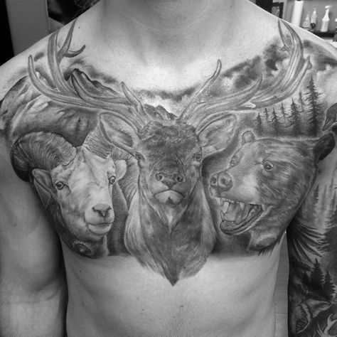 90 Elk Tattoo Ideas For Men - Cervidae Animal Designs Elk Tattoo Men, Elk Tattoos, Elk Tattoo, Elk Skull, Moose Tattoo, Hirsch Tattoo, Hunting Tattoos, Chest Ideas, Deer Tattoo