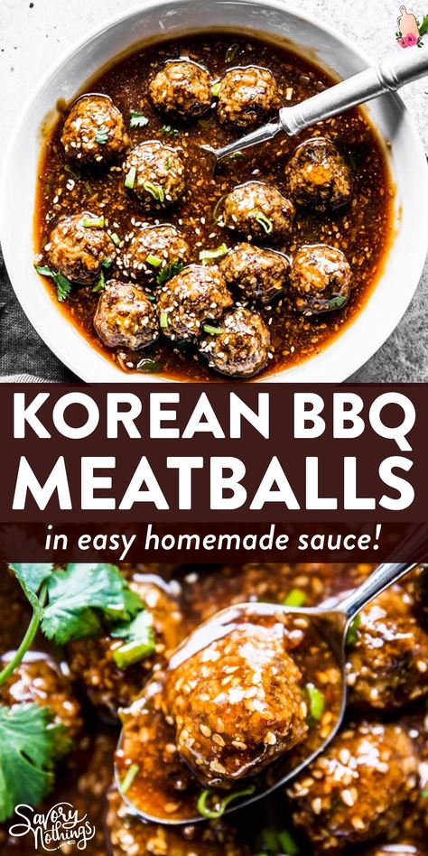 Korean Barbecue Style Meatballs, Korean Barbeque Meatballs, Korean Pork Meatballs, Beef Meat Ball Recipes, Japanese Bbq Meatballs, Korean Meatball Sauce, North Korean Food Recipes, Korean Bbq Appetizer, Meatball Noodle Recipe