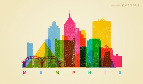 Memphis Skyline, Vector Background Graphics, Memphis Art, Memphis City, Art Skills, Skyline Design, Background Watercolor, Landscape Features, St Jude