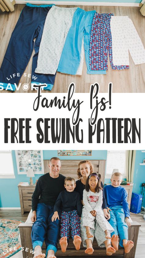 Pajama Pant Free Pattern, Matching Fleece Pajamas, Flannel Pants Pattern, Easy Pajama Pants Diy, Diy Christmas Pjs Families, Free Pants Sewing Pattern, Toddler Pajamas Pattern, Pajama Pants Pattern Free, Kids Pajamas Pattern