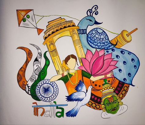 Art And Culture Drawing, Easy Hand Drawings, Culture Drawing, Independence Day Drawing, Drawing Competition, Hand Drawings, Painted Clothing, Hand Painted Clothing, Indian Culture