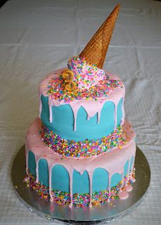 Rainbow Ice Cream Cake, Ice Cream Decorated Cake, Girls 10th Birthday Cake, Ice Cream Birthday Cake Ideas, 10th Birthday Cakes, Ice Cream Cake Design, Ice Cream Cake Designs, Ice Cream Drip Cake, Mousse Au Chocolat Torte