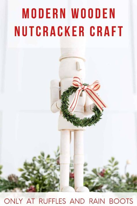 Rustic Wooden Nutcracker Craft Christmas | This Modern painted Wooden Nutcracker is an easy inexpensive craft idea that is the perfect addition to your Christmas farmhouse table decor or a fabulous DIY gift idea. It's a fun craft for kids too. | Follow RufflesAndRainBoots.com to see more Christmas crafts! Easy Primitive Crafts, Nutcracker Crafts, Wooden Nutcracker, Winter Holiday Crafts, Farmhouse Table Decor, Inexpensive Crafts, Christmas Crafts For Kids To Make, Nutcracker Soldier, Christmas Craft Projects