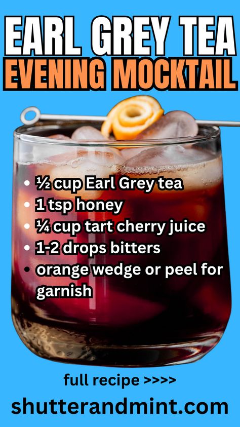 What to swap wine with if you're not drinking? Try this delicious Earl Grey Tea Mocktail! It's nuanced, full of flavor, and it's completely non-alcoholic. Tea Mocktail, Millennial Kitchen, Tea Evening, Tart Cherry Juice, Black Tea Leaves, Mocktail Recipes, Dry January, Orange Wedges, Ingredient Substitutions