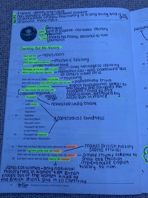 Checking Out Me History Annotations, Checking Out Me History Analysis, Checking Out Me History Poem Analysis, Checking Out Me History, Poetry Anthology Gcse Annotations, Power And Conflict Poetry Annotations, Gcse English Poem Analysis, Gcse Power And Conflict Poems Revision, Literature Poems