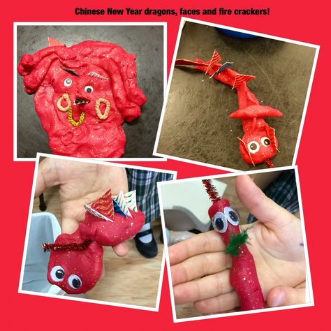 Chinese New Year play dough - dragons, faces and fire crackers. Chinese New Year Eyfs, Fire Crackers, Play Dough, Pvc Pipe, Sensory Play, Chinese New Year, Elf On The Shelf, Crackers, Dough