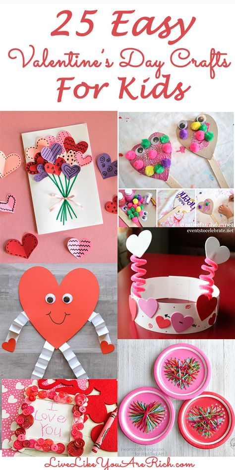 25 Easy Valentine’s Day Crafts for Kids. #livelikeyouarerich #valentines #valentinecrafts #kidscrafts #crafts #craftsforkids Valentine Craft Kids Easy, Preschool Valentine Crafts, February Crafts, Valentine's Day Crafts, Easy Valentine Crafts, Valentine's Day Crafts For Kids, Preschool Valentines, Quilled Creations, Valentine Activities