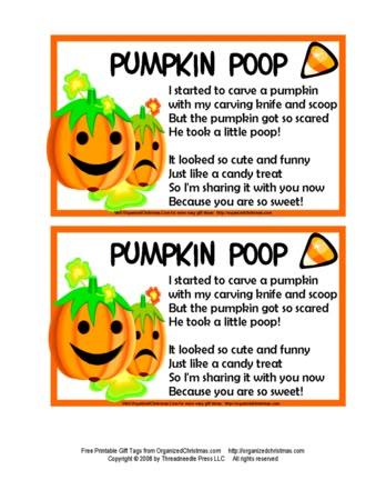 Pumpkin Poop Treat...hee hee :) Pumpkin Poop, Halloween Messages, Bvi Sailing, Organized Christmas, Halloween Boo Basket, October Ideas, Classroom Treats, Printable Gift Tags, Free Printable Gift Tags