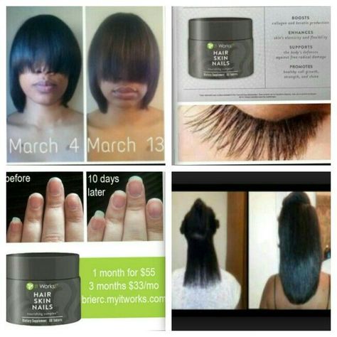 It Works! Hair, Skin and Nails Vitamins Find these at www.thejourneywithjoy.com and click on the tab that says "Skin" Super fast growth with all natural ingredients! See extreme results of healthier, longer and stronger hair within a matter of weeks. Interested in being a distributor? Text #HSN to 573-931-4126 Like us on instagram @thejourneywithjoy #HairGrowth #NaturalHair #HairSkinNails #ItWorks #ItWorksGlobal #HairDressers #HSN Hair Skin And Nails Vitamins, N Nails, Make Your Hair Thicker, It Works Marketing, Grow Thicker Hair, Nail Vitamins, 90 Day Challenge, Vitamins For Hair Growth, Skin Nails