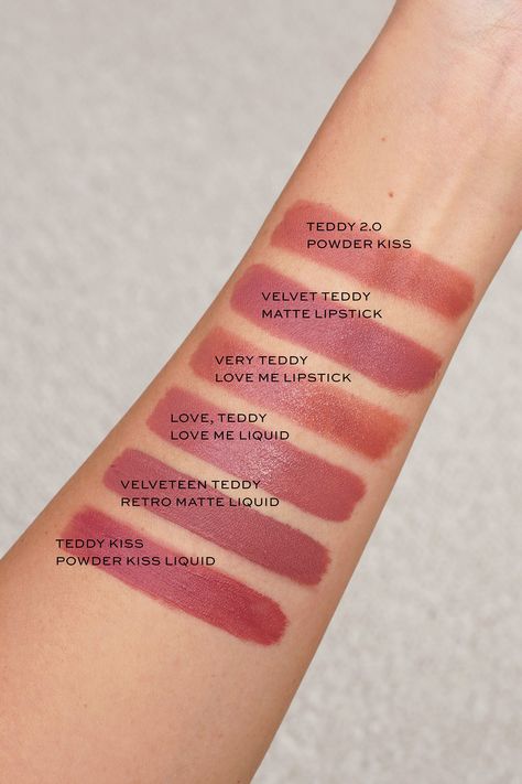 MAC Velvet Teddy’s Party Crew Vault swatches Mac Velvet Teddy Lipstick, Mac Teddy, Hourglass Ambient Lighting Powder, Mac Velvet Teddy, Mac Lip Pencil, Matte Lipstick Colors, Neutral Lips, Holiday Wishlist, Tubing Mascara