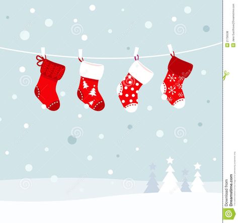 Illustration about Cute christmas stockings, winter snow in background. Vector Illustration. Illustration of holiday, decorated, drawing - 21756538 Stocking Drawing, Christmas Stocking Images, Retro Stockings, Cute Christmas Stockings, Crafts By Season, 달력 디자인, Christmas Retro, Background Drawing, Winter Nature