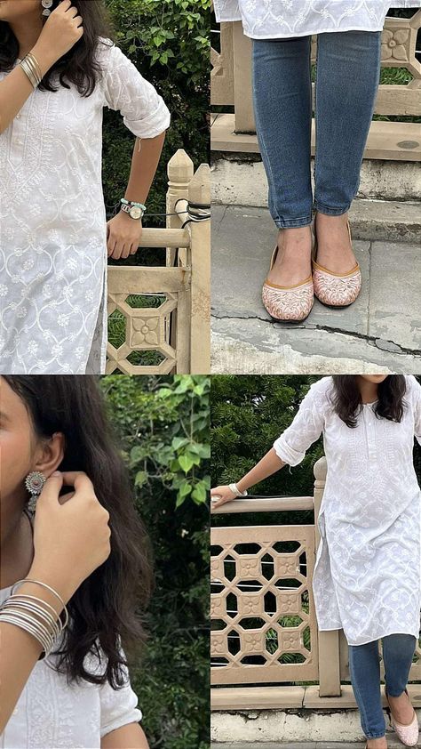 Jean With Kurti, Makar Sankranti Outfit Ideas, Short Kurti Poses Photography, Short Kurti Photo Poses Aesthetic, Photo Poses Ideas In Kurti, Poses In Kurti And Jeans, Kurti With Jeans Poses, Kurti Selfie Poses Aesthetic, Pose In Kurta