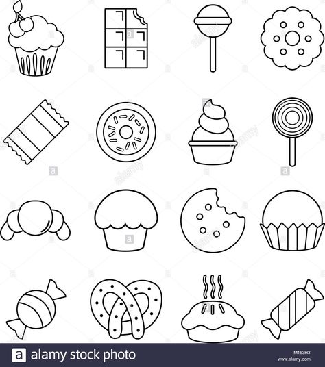 Descargar este vector: Dulces Tartas de Golosinas, conjunto de iconos de estilo de esquema - M163H3 de la biblioteca de Alamy de millones de fotografías, ilustraciones y vectores de alta resolución. Cake Icon, Sweets Candy, Candy Cakes, Icon Set, Stock Vector, Resolution, Candy, Stock Photos, Illustrations