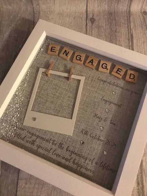 Engagement Gift Ideas For Friend, Engagement Frame Ideas, Engagement Present Ideas For Best Friend, Engagement Gift Ideas For Best Friend, Engagement Present Ideas, Baby Best Friends, Hamper Packaging, Scrabble Gifts, Gifts For Engaged Friend