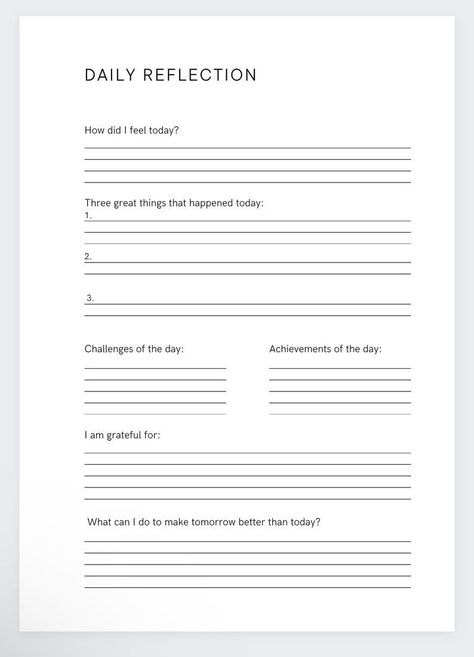 Reflection Planner,Daily Reflection Planner,Manifestation Journal,ADHD Planner,Wellness Journal,Thought Organizer,Daily Reflection Planner weeklymealplannertemplate #minimaldigitalplanner #tabletplanner #goodnotesplanner. Daily Journal Layout Writing, Reflective Journal Template, Evening Journal Template, Self Reflection Journal Template, Day Reflection Journal, Daily Review Journal, Daily Reflection Journal Template, Daily Reflection Questions, Positivity Journaling