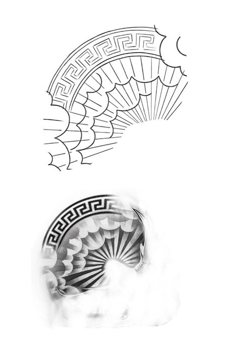 Zues Tattoo Stencil, Shoulder Tattoo Men Ideas Design Stencil, Knee Tattoo Men Design, Clouds And Sun Rays Tattoo, Tattoo Stencil Outline Men, Chest Tattoo Template, Round Tattoo Ideas, Realism Tattoo Stencil, Tattoo Background Filler