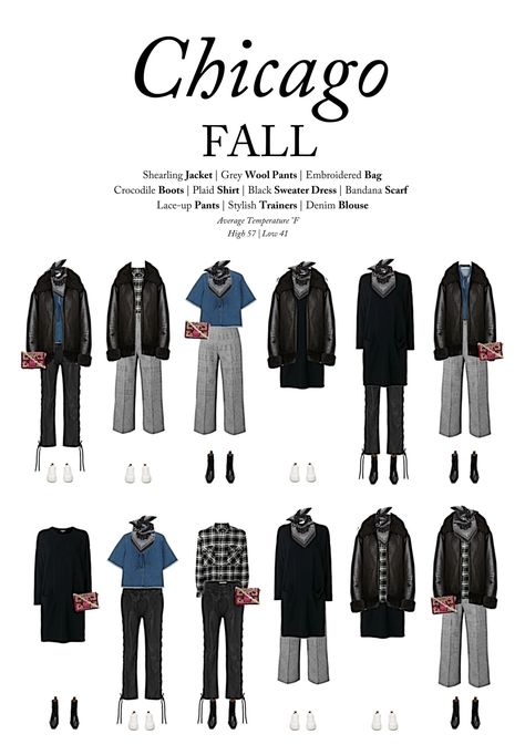 This fall capsule wardrobe for travel to Chicago is chic, stylish and easy-to-pack. It features 10 easy-to-match items that were styled by our experts for your Chicago fall vacation. What to wear to Chicago in the fall. Chicago fall outfits. Chicago packing list. Fall travel style. #fashion #Chicago #falloutfits #capsulewardrobe #packinglist Travel Work Outfits Fall, Chicago Capsule Wardrobe, Chicago October Outfit, Chicago Weekend Trip Outfits Fall, Chicago Packing List Fall, Outfits For Chicago In November, Outfits For Chicago In September, Fall Outfits For Chicago, Chicago Outfits Fall