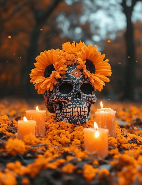 Dia De Los Muertos Skull Ideas, Day Of The Dead Wallpaper Iphone, Day Of The Dead Photography, Altar De Muertos Ideas, Day Of The Dead Marigolds, Day Of The Dead Aesthetic, Day Of The Dead Wallpaper, Day Of The Dead Flowers, Halloween Imagenes