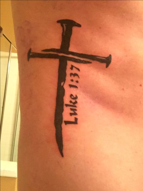 Luke 1:37 Cross Tattoo Luke 1 37 Tattoo For Men, Luke 10:19 Tattoo, Luke 1 37 Tattoo, Luke 6 37, 12 Tattoos, 16 Tattoo, Verse Tattoos, Tattoo Lettering Design, Ankle Tattoos For Women