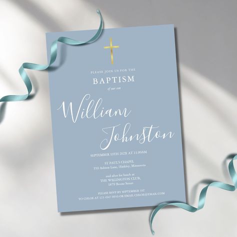 Dusty Blue Invitation, Baptism Invitation For Boys, Baptism Thank You Cards, Baby Boy Invitations, Baptism Ideas, Blue Invitation, Wedding Invitation Video, Baptism Invitations, Modern Invitation