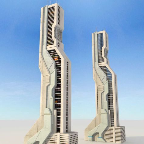 Futuristic Architecture Concept, Skyscraper Model, Cyberpunk Building, Scifi Building, Sci Fi Building, Sci Fi Architecture, Futuristic Building, Sci Fi City, Bg Design