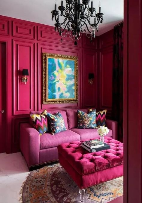 30 Trendy Viva Magenta Home Decor Ideas - Shelterness Viva Magenta, Pink Living Room, Blank Slate, Style Deco, Design Del Prodotto, Pink Interior, Red Walls, Pink Room, Home Trends