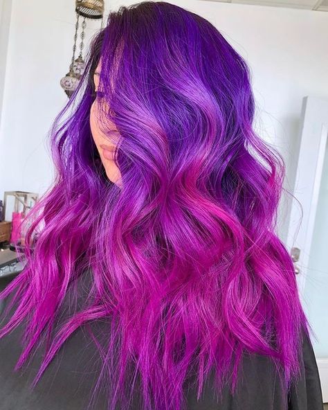 Pink Purple Ombre Hair, Purple And Pink Hair Color Ideas, Summer Purple Hair, Purple To Pink Hair, Purple And Pink Ombre Hair, Magenta And Purple Hair, Vivid Purple Hair, Purple Pink Ombre Hair, Pink And Purple Hair Ideas