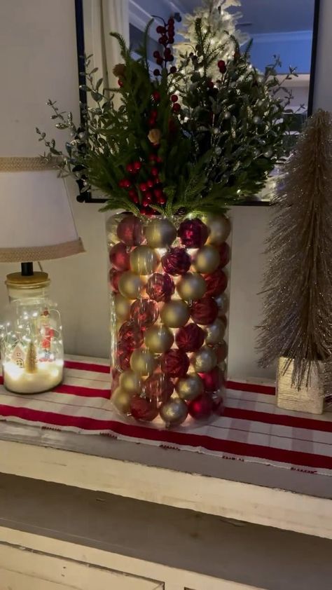 47 reactions · 30 shares | 🎄🎄DIY Ornament Vase🎄🎄 Here’s a super simple hack to create an ornament centerpiece! I found this large cylinder tub full of ornaments that’s set up perfectly to create an arrangement! It has a smaller cylinder in the middle and I just took the ornaments out of that, added some twinkle lights & Christmas florals! Such an easy Christmas DIY decoration for the holidays! 🎥🎥: @kelsimsavage 😍😍 #christmas #christmasdiy #diychristmas #diy #christmasdecor #christmasdecoration #christmasdecorations #christmasinspo #christmastime #diychristmasdecor #diychristmasdecorations #holidaydecor #holidaydecorating | MiRa ✨🫶🤎 | its_miraliciousblog · Mira’s Christmas Twinkle Lights Christmas, Christmas Florals, Diy Ornament, Diy Christmas Decorations Easy, Christmas Inspo, Lights Christmas, Easy Christmas Diy, Diy Decoration, Easy Christmas