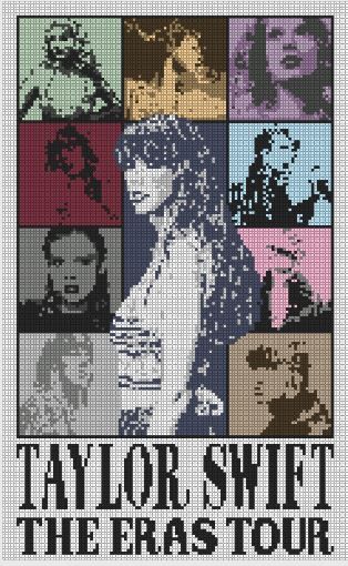 Taylor Swift Eras Tour Poster Pattern Graph Crochet, Folklore Evermore, Pixel Crochet, Taylor Swift The Eras Tour, Tapestry Crochet Patterns, Crochet Design Pattern, Pola Sulam, Pixel Pattern, Pixel Art Pattern