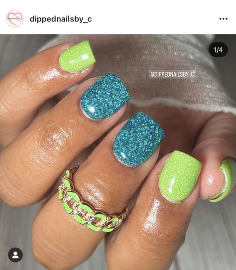 Gel Powder Nails, Green Mani, Summer Gel Nails, July Nails, Cute Gel Nails, Shellac Nails, Get Nails, Nail Designs Glitter, Dip Powder Nails