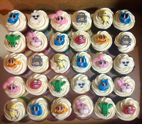 The amazing world of Gumball cupcakes Amazing World Of Gumball Birthday Party, The Amazing World Of Gumball Birthday, Gumball Cupcakes, Amazing World Of Gumball Cake, Gumball Cake, Gumball Party, Amazing World Of Gumball, Cupcake Wars, Celebration Cake