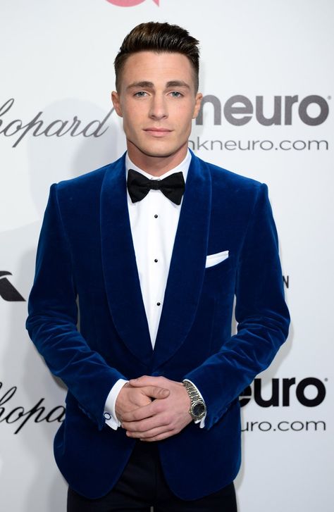 Pin for Later: 28 Instances in Which Colton Haynes's Beauty Was Borderline Painful This On-Point Suit and Bow Tie Combo Party Wear Blazers, Blue Velvet Suit, Blue Blazer Men, Terno Slim Fit, Male Faces, Dinner Suit, Colton Haynes, Male Style, Dinner Jacket