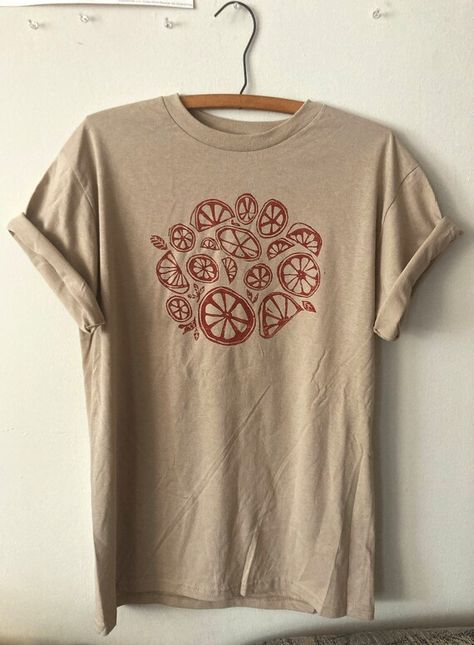 Citrus Linocut, Lino Print Tshirts, Hand Printed Shirt, Lino Printing, Lino Art, Linocut Art, Screen Printing Shirts, Halloween Illustration, Etsy Products