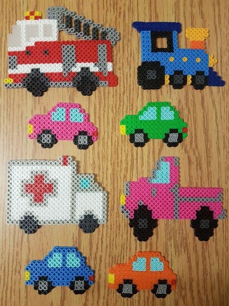 Cars Perler Beads, Hama Beads Car, Truck Perler Beads, Melty Bead Designs, Perler Creations, Melty Bead Patterns, Easy Perler Beads Ideas, Arte 8 Bits, Pony Bead Patterns